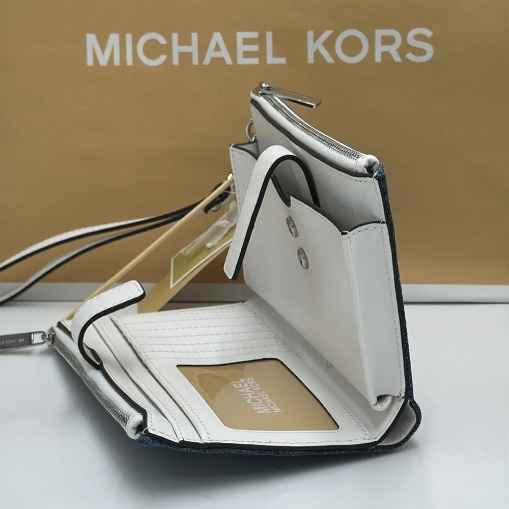 MICHAEL KORS Jet Set Travel Large Embellished Denim Wristlet